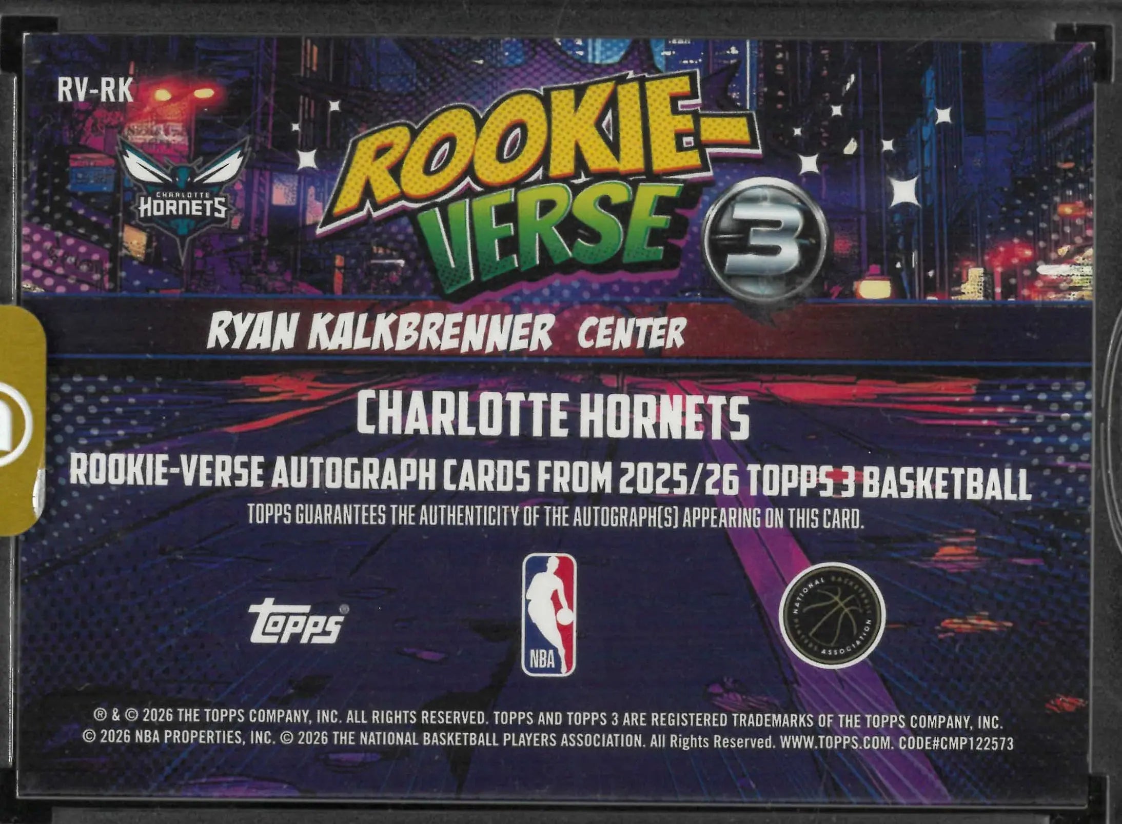 2025-26 Topps 3 Rookie-verse Autograph Ryan Kalkbrenner Auto RC 