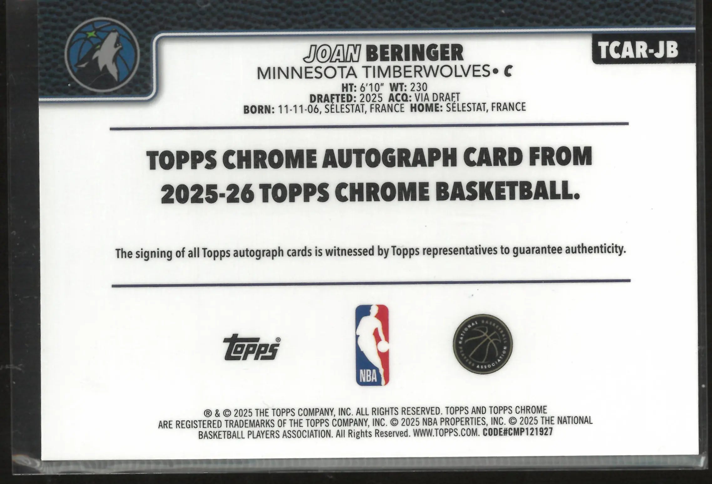2025-26 Topps Chrome Autograph Joan Beringer Auto Green /99 