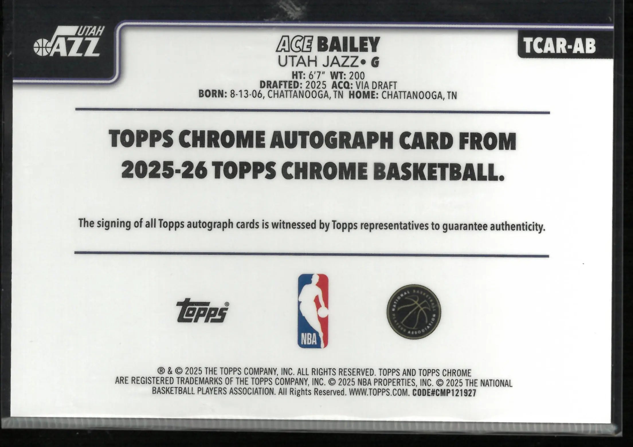 2025-26 Topps Chrome Autograph Rookie Ace Bailey Auto RC 