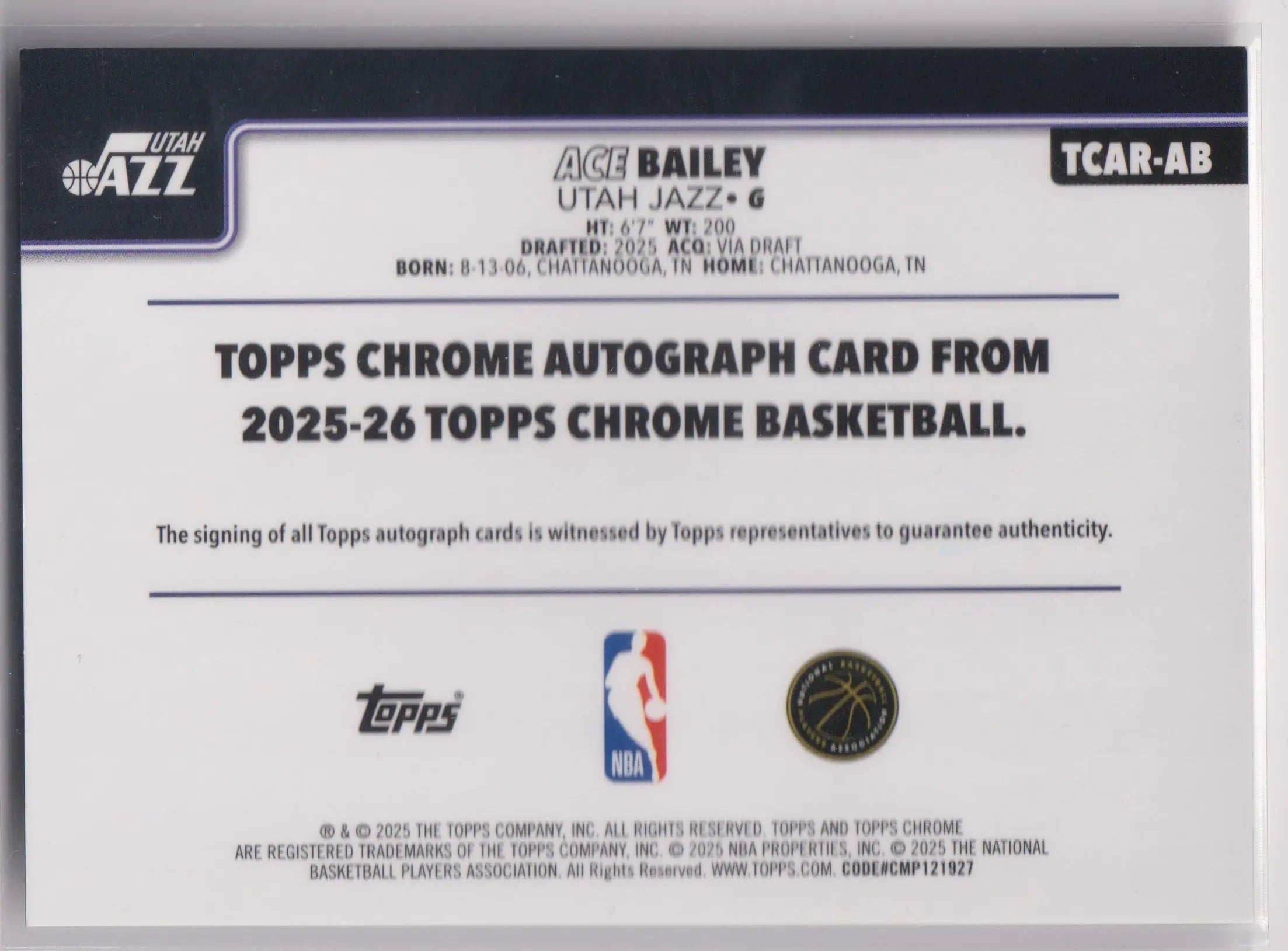 2025-26 Topps Chrome Autograph Rookie Ace Bailey Auto RC 