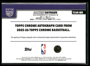 2025-26 Topps Chrome Basketball Blue Refractor Rookie Auto Maxime Raynaud /150 