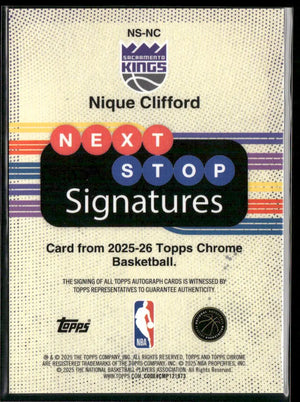 2025-26 Topps Chrome Basketball Gold Next Stop Signatures Rookie Auto Nique Clifford /50 