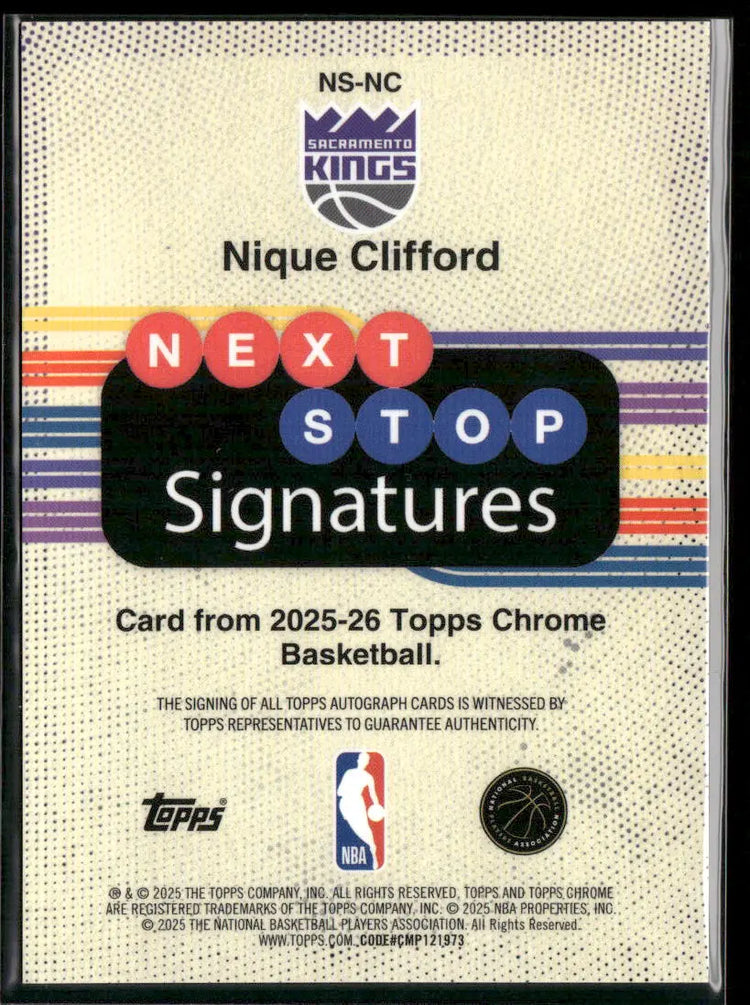 2025-26 Topps Chrome Basketball Gold Next Stop Signatures Rookie Auto Nique Clifford /50 