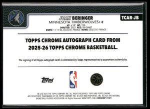 2025-26 Topps Chrome Basketball Orange Rookie Auto Joan Beringer /25 