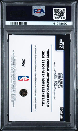 2025-26 Topps Chrome Basketball Rookie Autograph Ace Bailey RC Auto PSA 10 