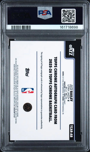 2025-26 Topps Chrome Basketball Rookie Autograph Ace Bailey RC Auto PSA 9 