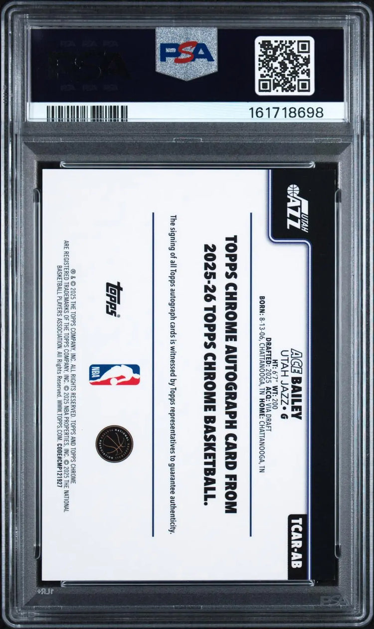 2025-26 Topps Chrome Basketball Rookie Autograph Ace Bailey RC Auto PSA 9 