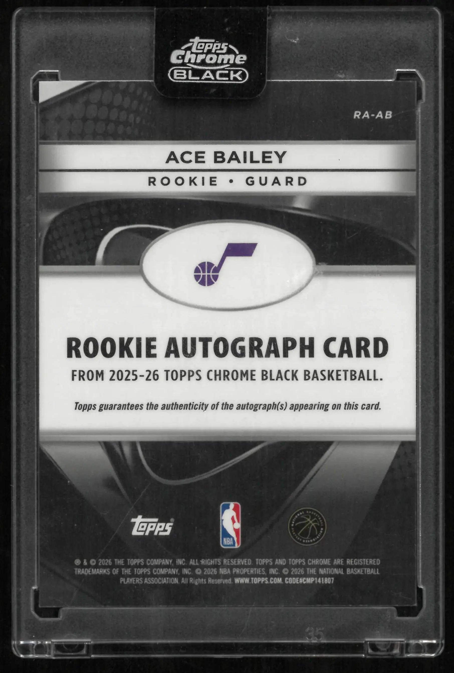 2025-26 Topps Chrome Black Basketball Rookie Autograph Ace Bailey Auto RC 