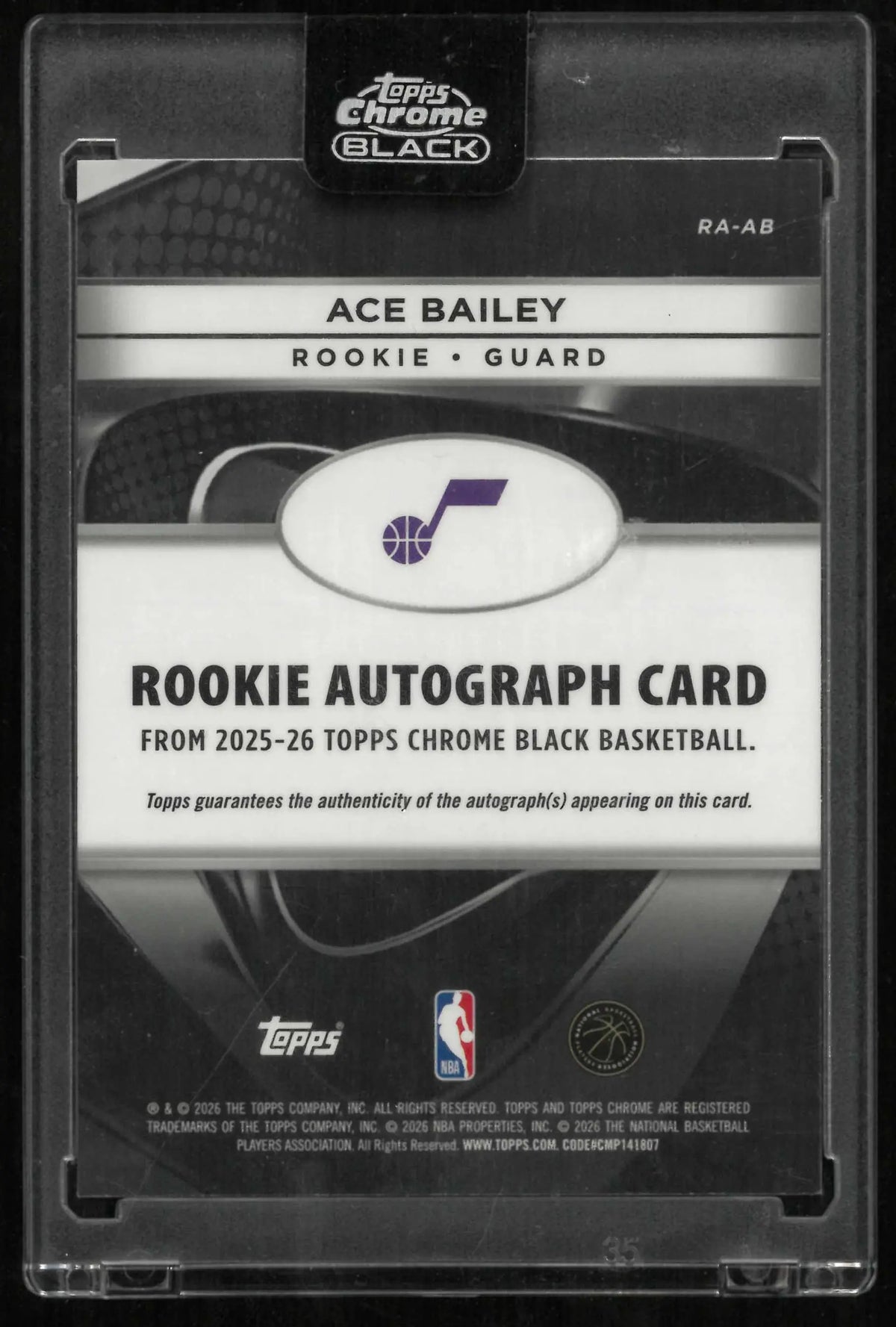 2025-26 Topps Chrome Black Basketball Rookie Autograph Ace Bailey Auto RC 