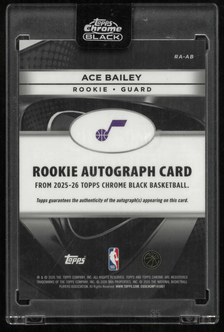 2025-26 Topps Chrome Black Basketball Rookie Autograph Ace Bailey Auto RC 