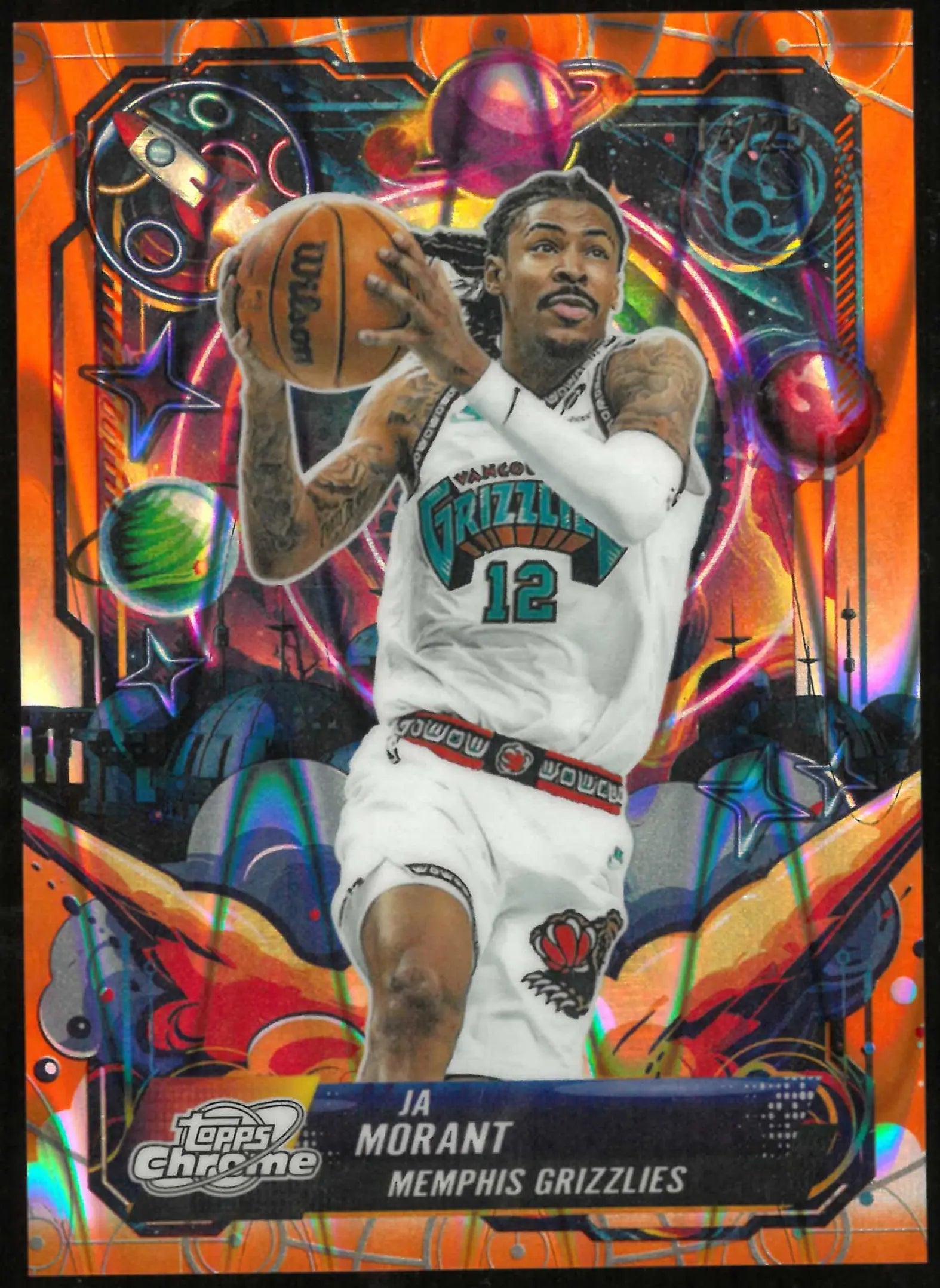 2025-26 Topps Chrome Cosmic Ja Morant Propulsion Orange Galactic Refractor #/25 