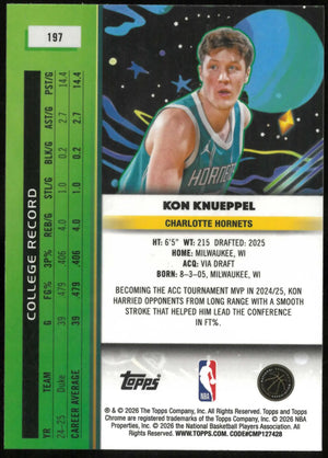 2025-26 Topps Chrome Cosmic Kon Knueppel Rookie Purple Nebula Refractor #/150 