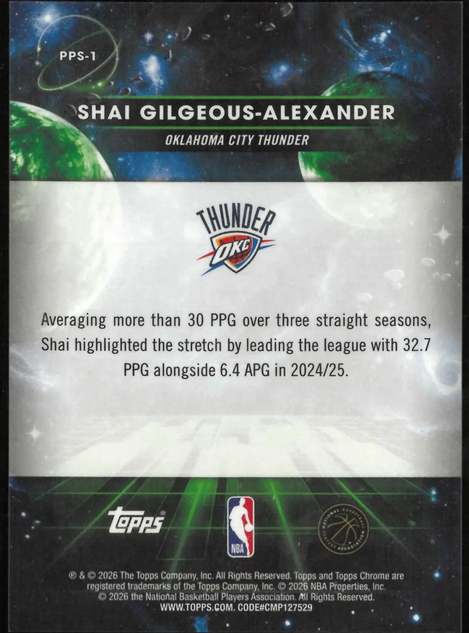 2025-26 Topps Chrome Cosmic #PPS-1 Shai Gilgeous-Alexander Planetary Pursuit Sun 