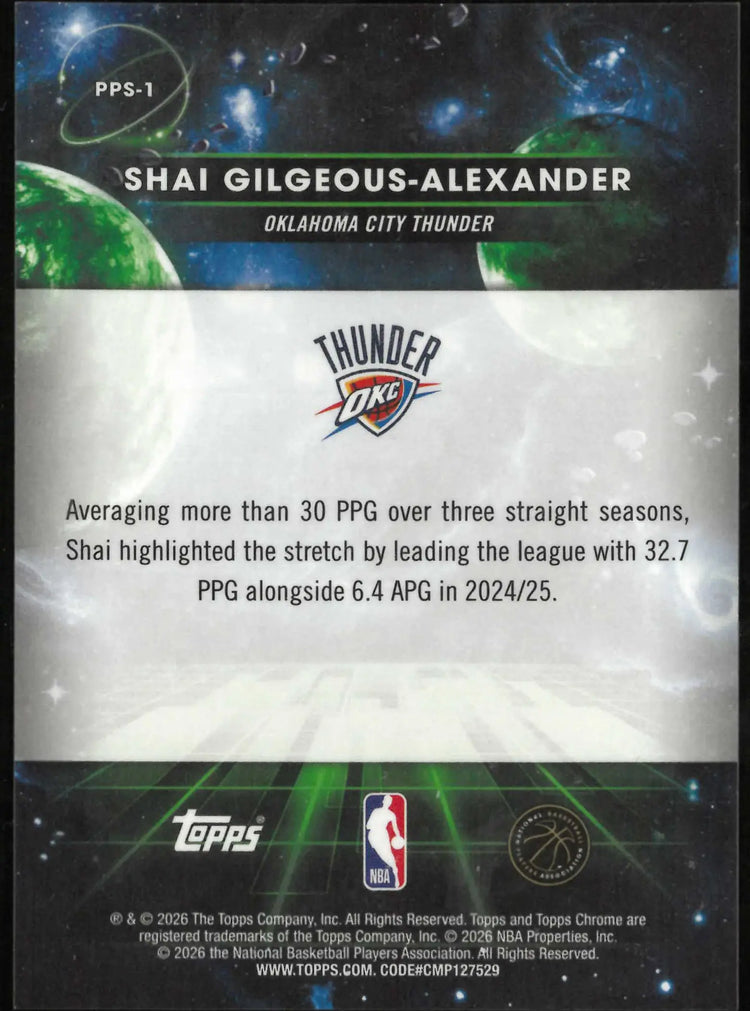 2025-26 Topps Chrome Cosmic #PPS-1 Shai Gilgeous-Alexander Planetary Pursuit Sun 