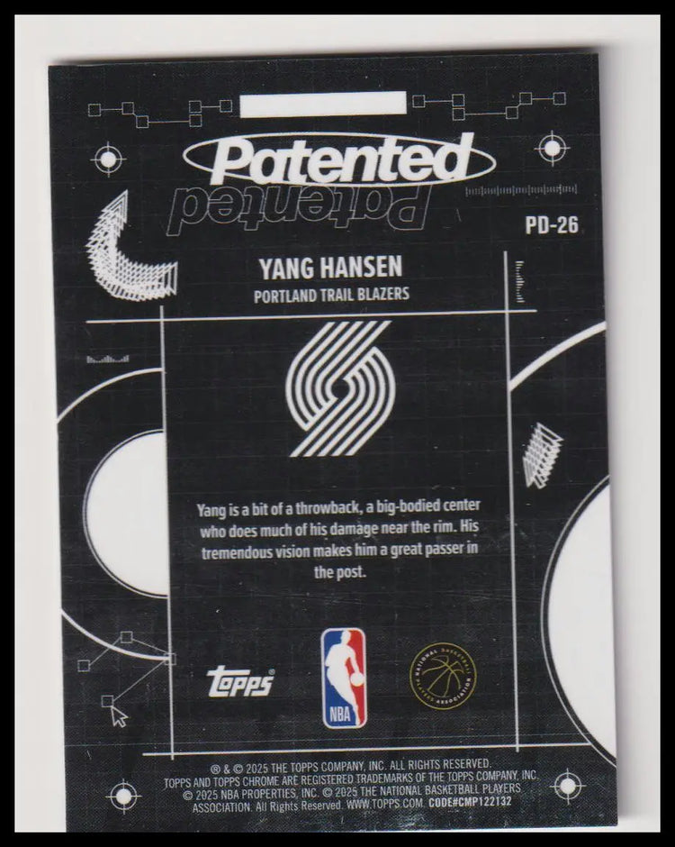 2025-26 Topps Chrome Rookie Yang Hansen Patented RC SSP 