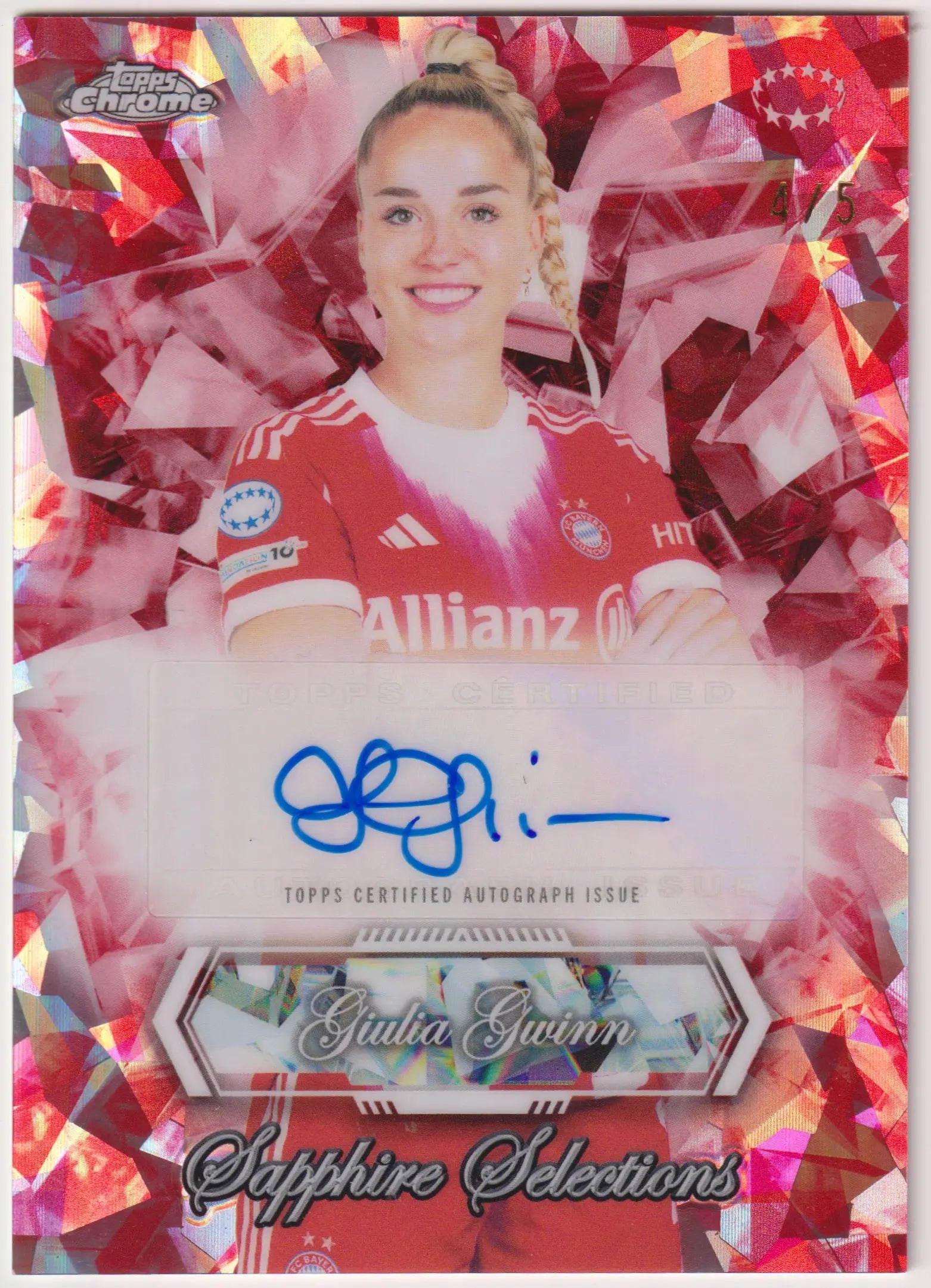 2025-26 Topps Chrome Sapphire Autograph Giulia Gwinn UEFA Women’s CL Auto /5 
