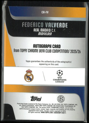 2025-26 Topps Chrome UEFA Club Competitions Autograph Federico Valverde Aqua/199 