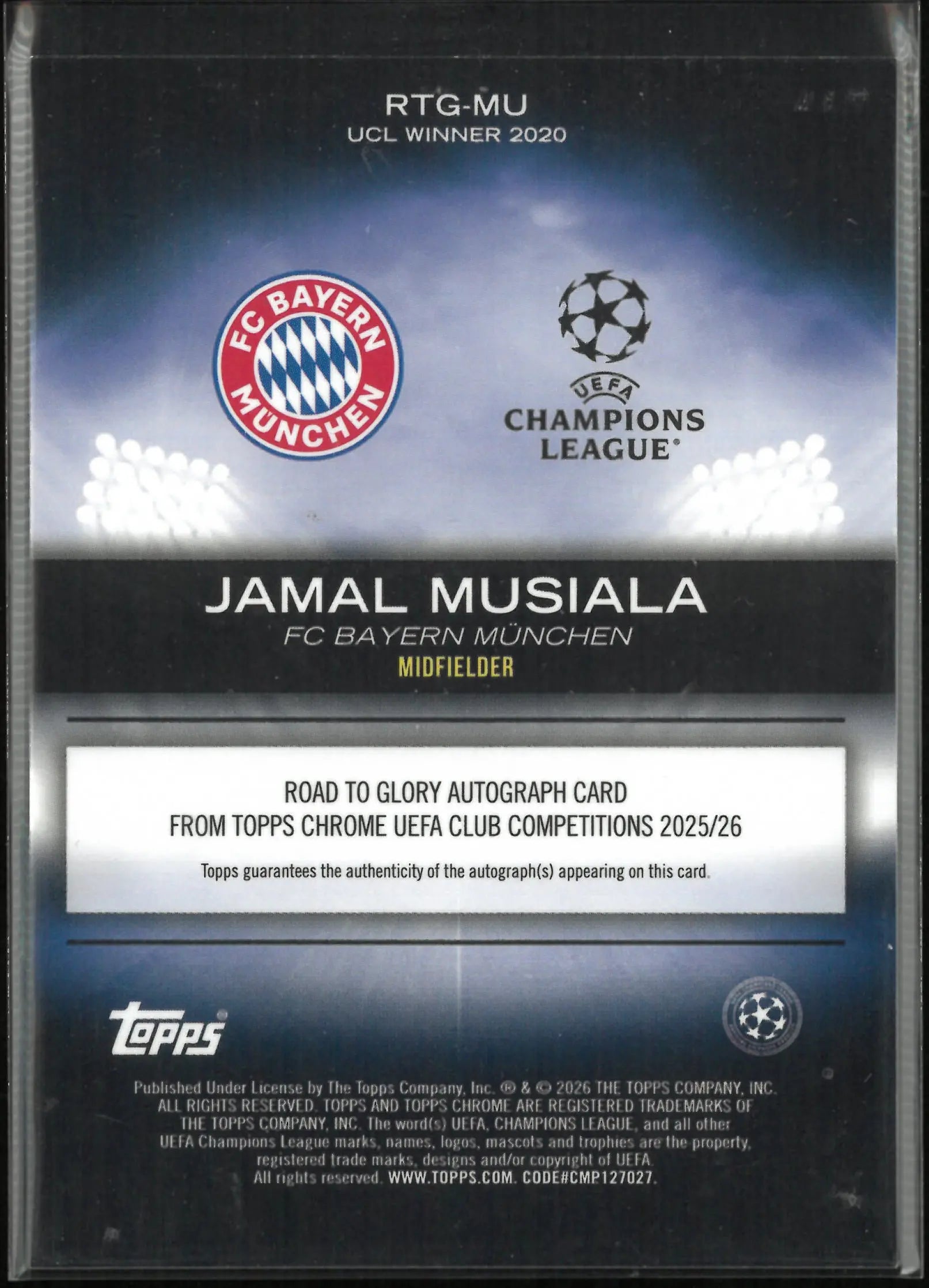 2025-26 Topps Chrome UEFA Club Competitions Road To Glory Jamal Musiala Auto /75 