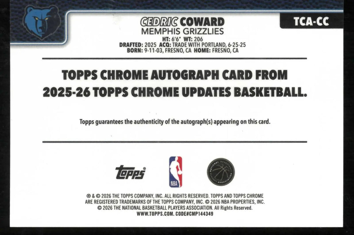 2025-26 Topps Chrome Updates Autograph Cedric Howard Auto Green /99 