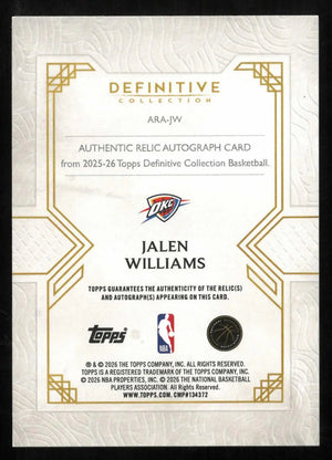 2025-26 Topps Definitive Collection Autograph Patch Jalen Williams Auto Pink /15 