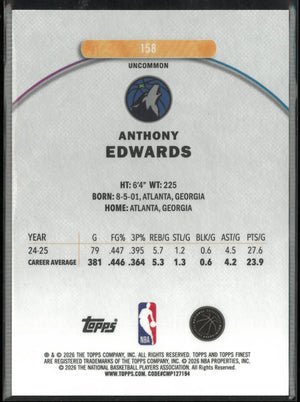 2025-26 Topps Finest Anthony Edwards Blue /50 