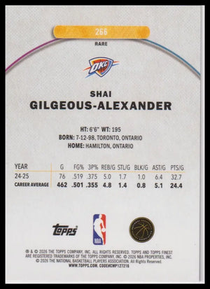 2025-26 Topps Finest Shai Gilgeous-Alexander Blue /99 