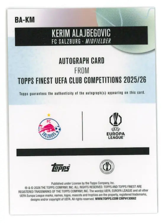 2025-26 Topps Finest UCC Rookie Autograph Kerim Alajbegovic Auto RC 
