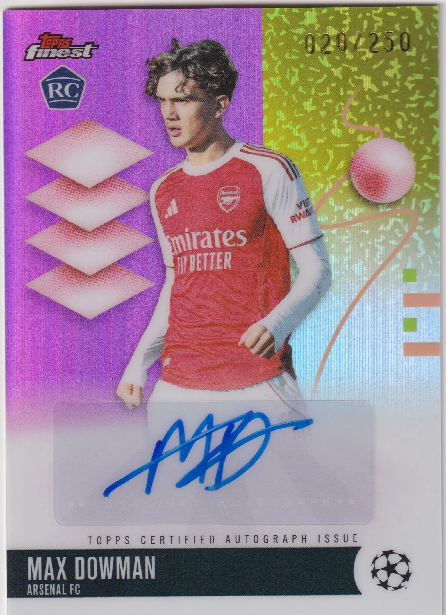 2025-26 Topps Finest UEFA CC Rookie Autograph Max Dowman Auto RC /250 