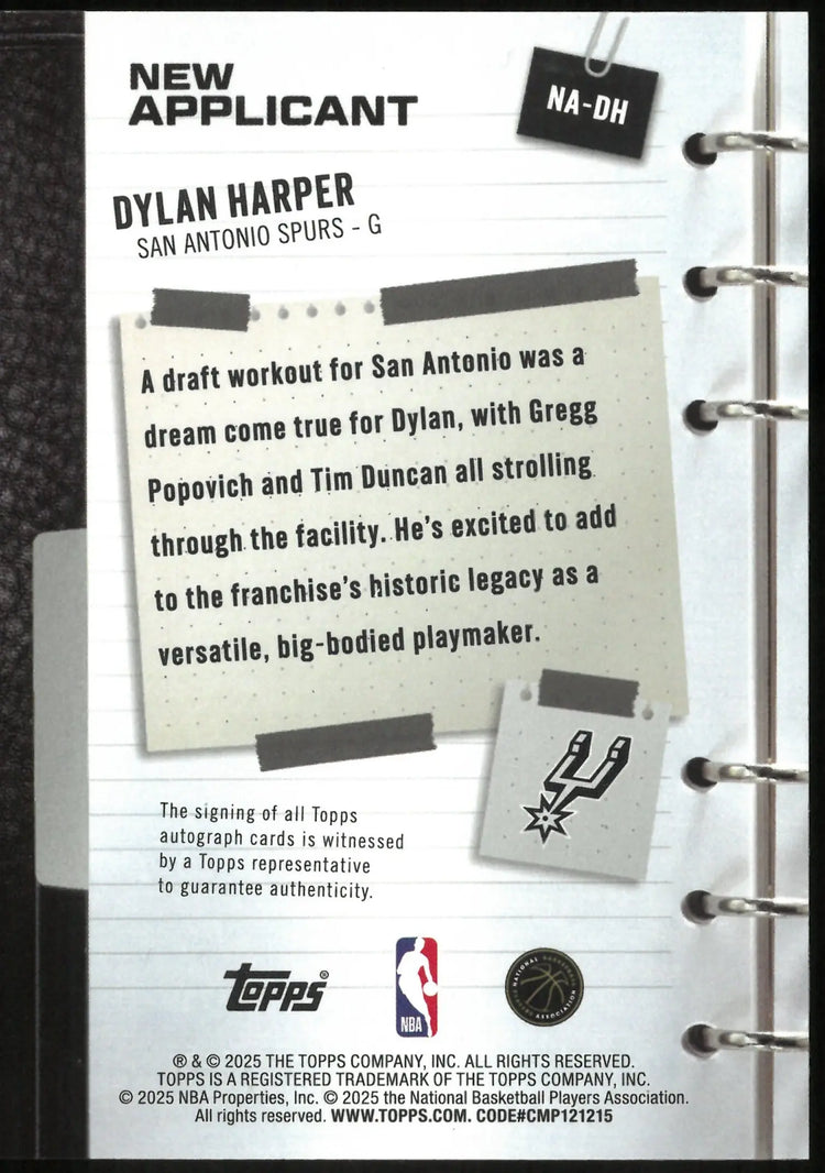 2025-26 Topps Flagship Basketball Dylan Harper RC Rookie Auto New Applicant 