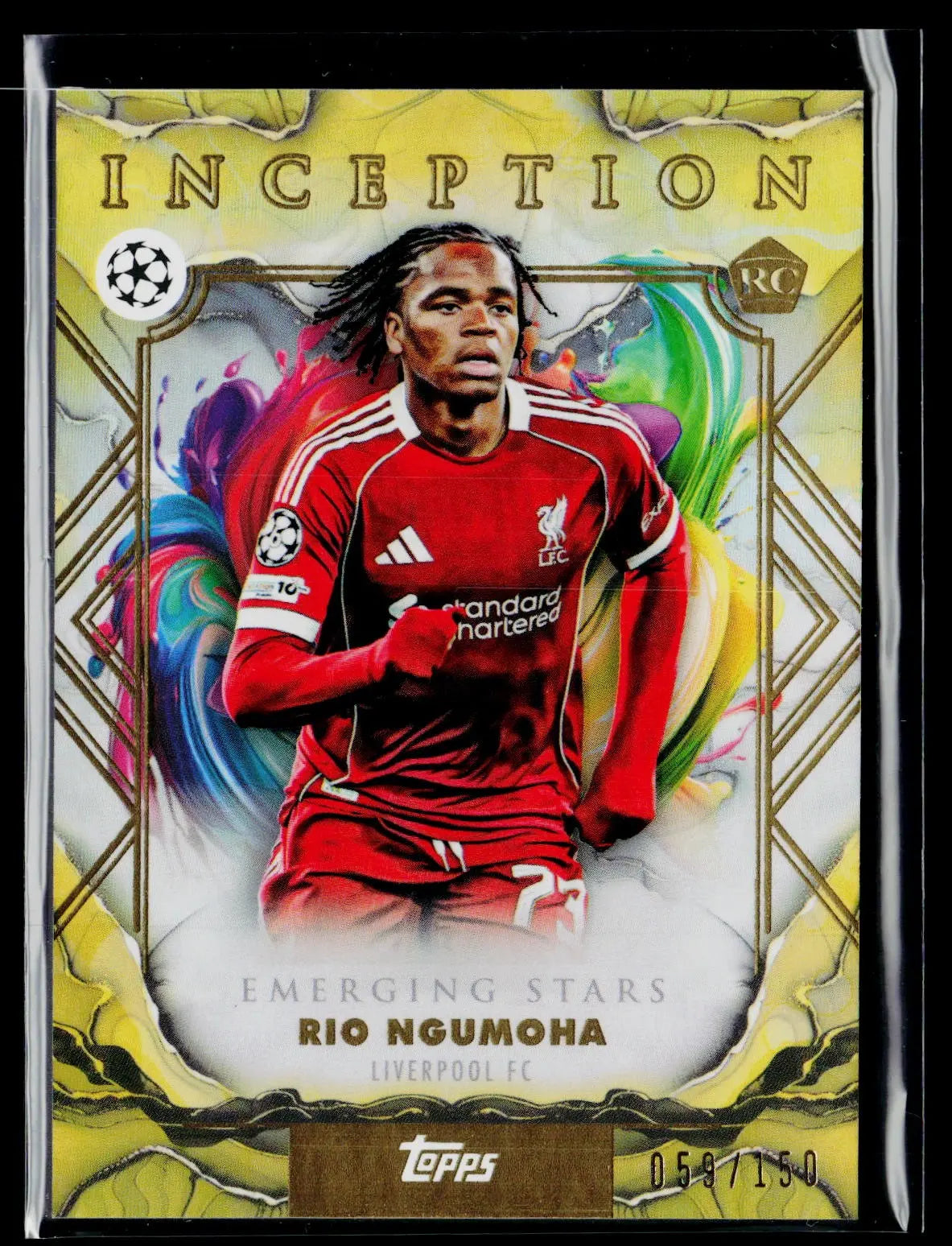 2025-26 Topps Inception UEFA CC Emerging Stars Rookie Rio Ngumoha RC Yellow /150 