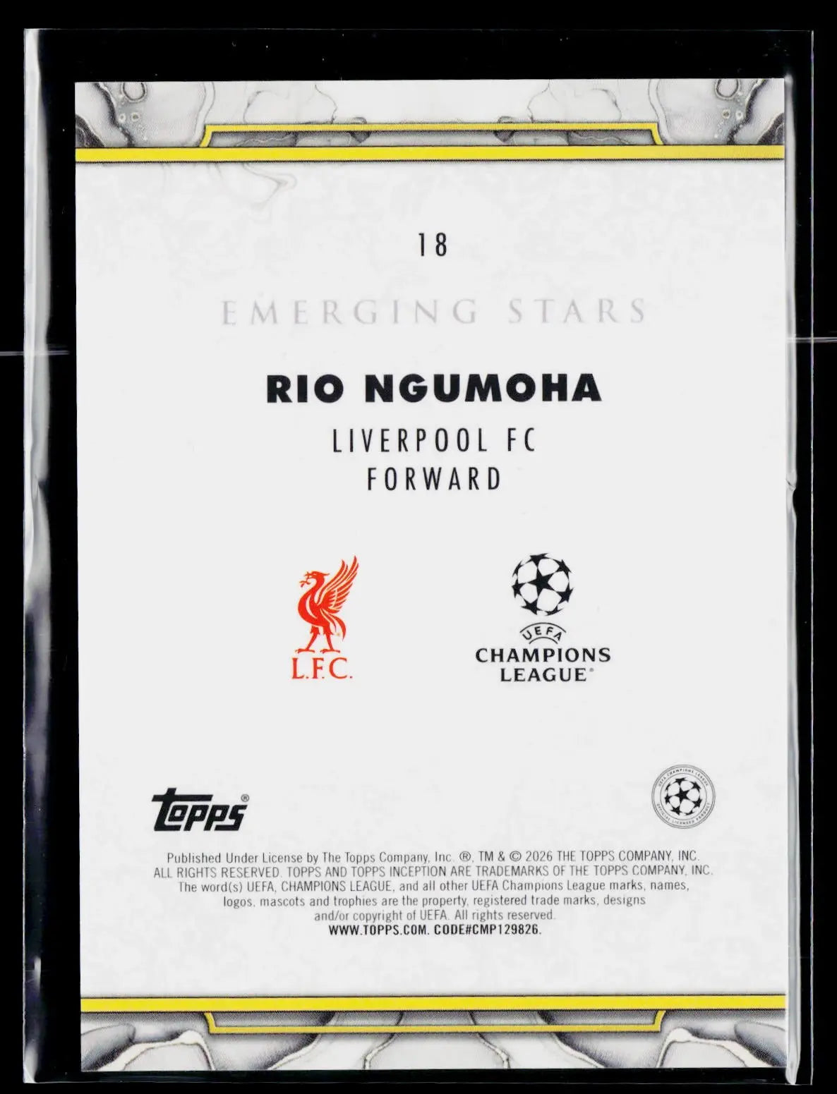 2025-26 Topps Inception UEFA CC Emerging Stars Rookie Rio Ngumoha RC Yellow /150 