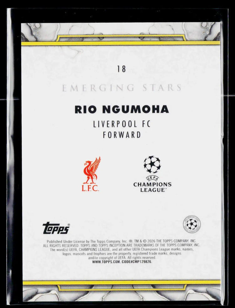 2025-26 Topps Inception UEFA CC Emerging Stars Rookie Rio Ngumoha RC Yellow /150 