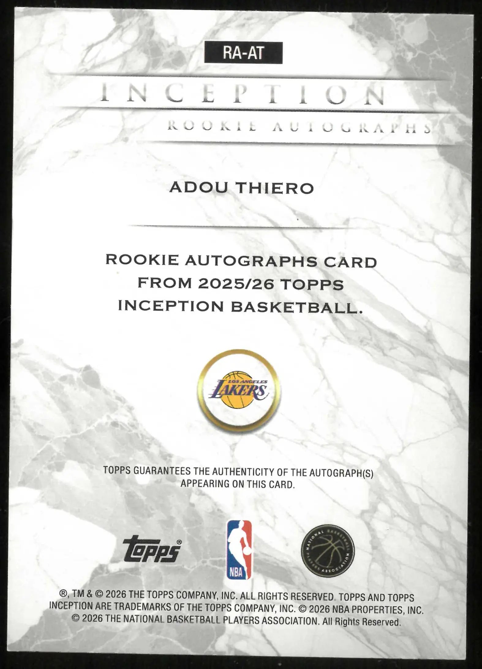 2025-26 Topps Inception #RA-AT Adou Thiero Gold Rookie Autographs /50 