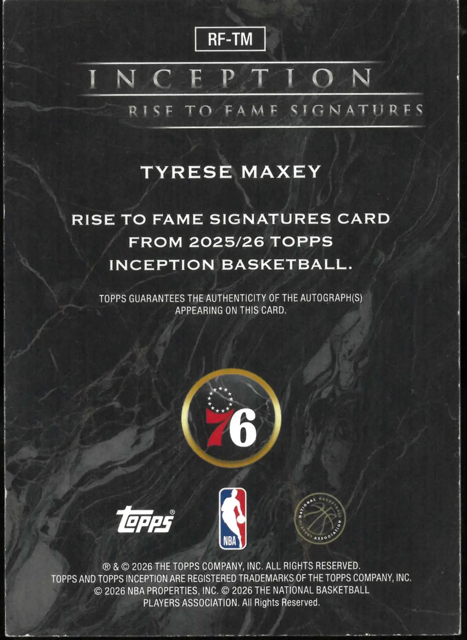 2025-26 Topps Inception #RF-TM Tyrese Maxey Rise To Fame Signatures /25 