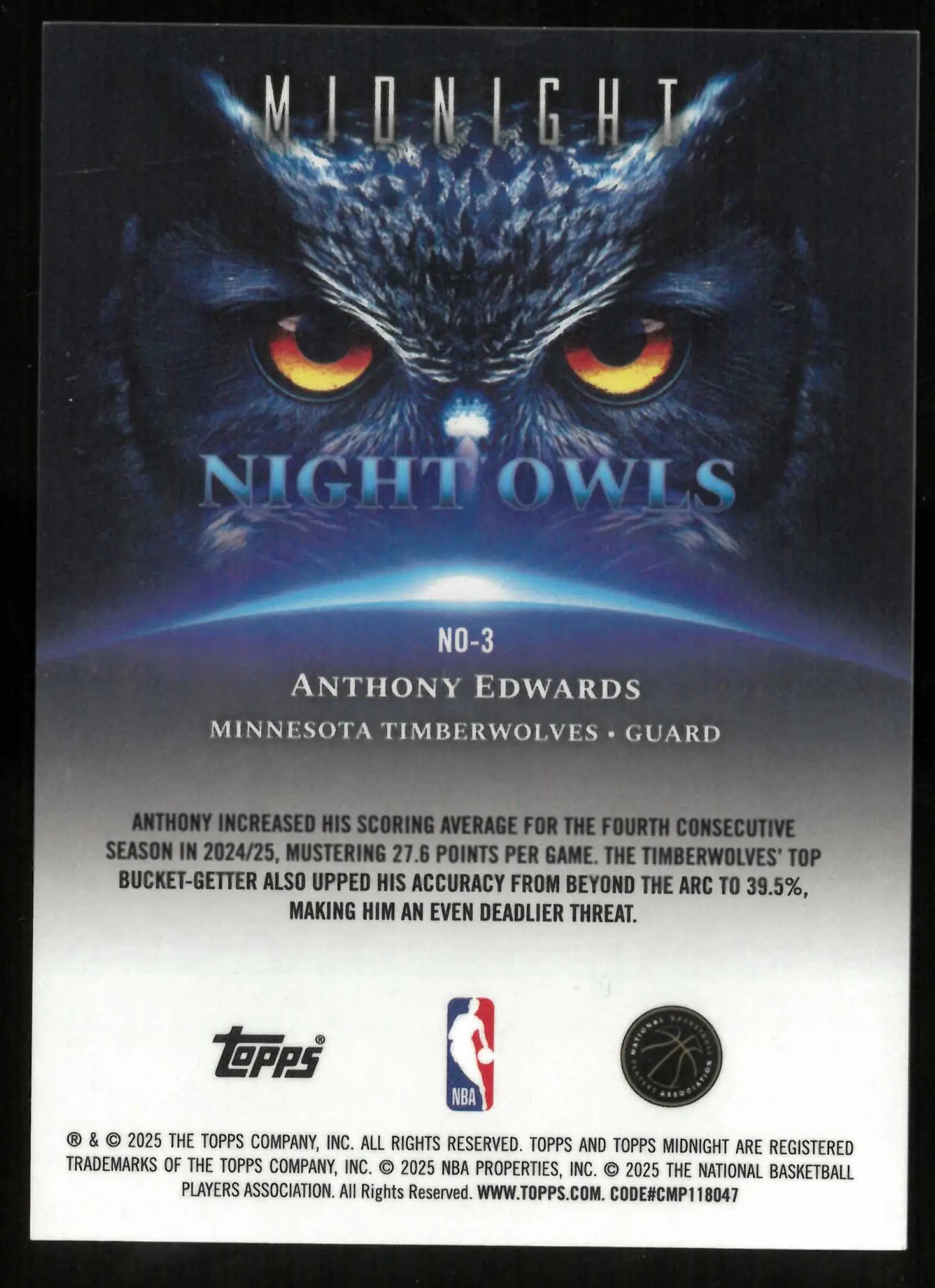 2025-26 Topps Midnight Night Owls VJ Edgecombe Equinox /20 