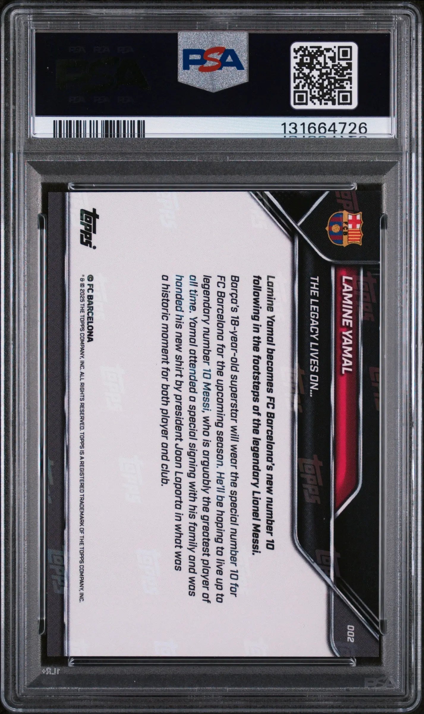 2025-26 Topps Now FC Barcelona Lamine Yamal The Legacy Lives On #2 PSA 10 
