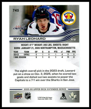 2025-26 UD Extended Series Round 1 Draft Rookie Ryan Leonard RC UD Exclusive/100 