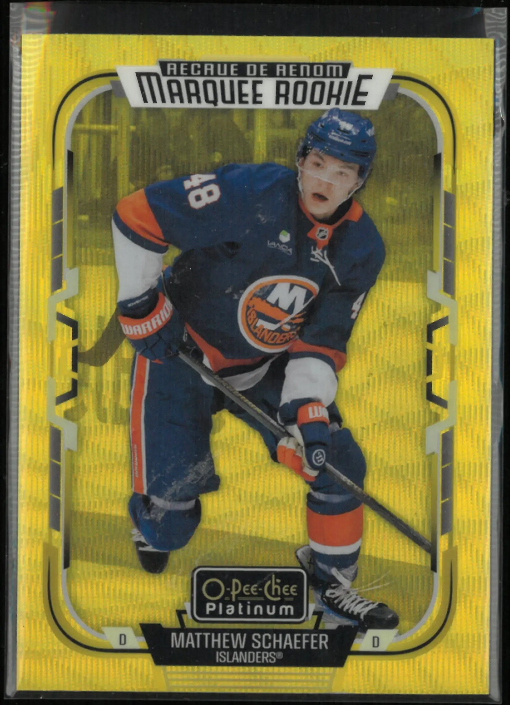 2025-26 UD O-Pee-Chee Marquee Rookie Matthew Schaefer Auto Neon Yellow Surge RC 