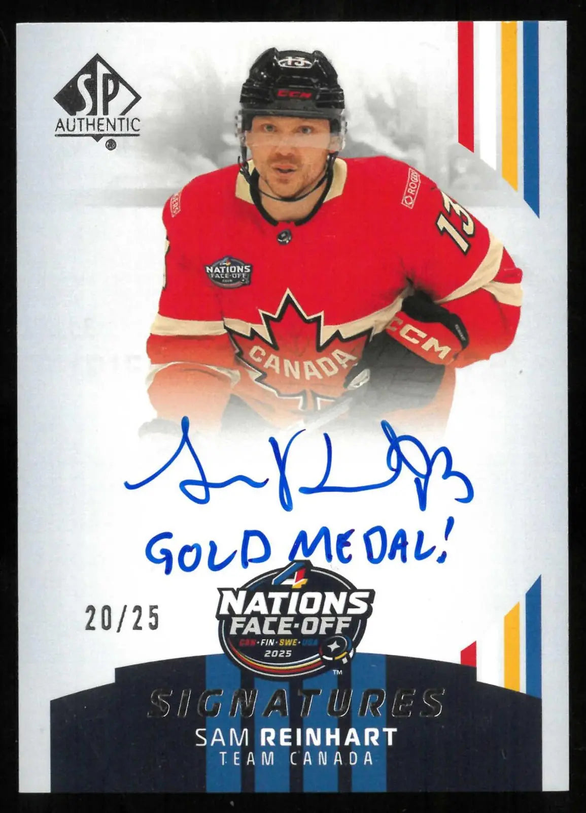 2025-26 UD SP Authentic 4 Nations Signatures Autograph Sam Reinhart Auto /25 