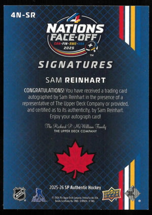 2025-26 UD SP Authentic 4 Nations Signatures Autograph Sam Reinhart Auto /25 