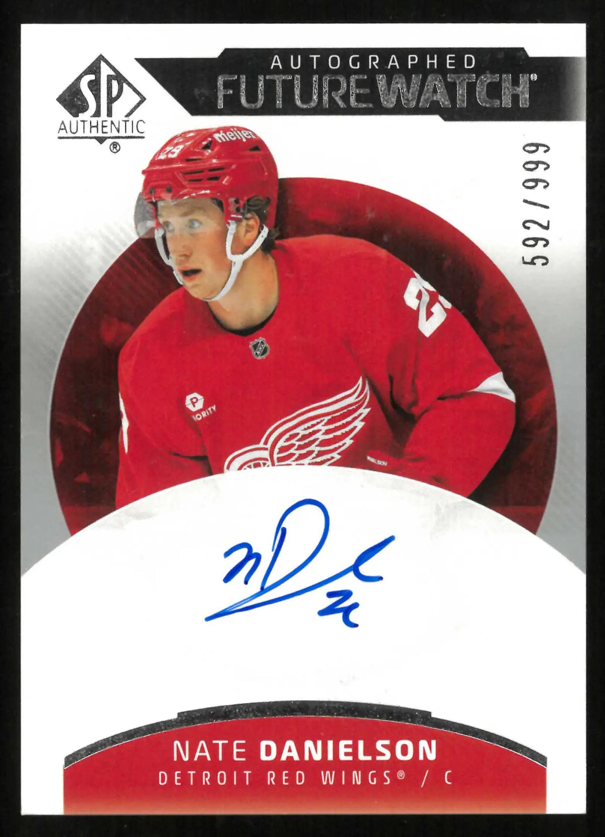 2025-26 UD SP Authentic Future Watch Rookie Autograph Nate Danielson RC /999 