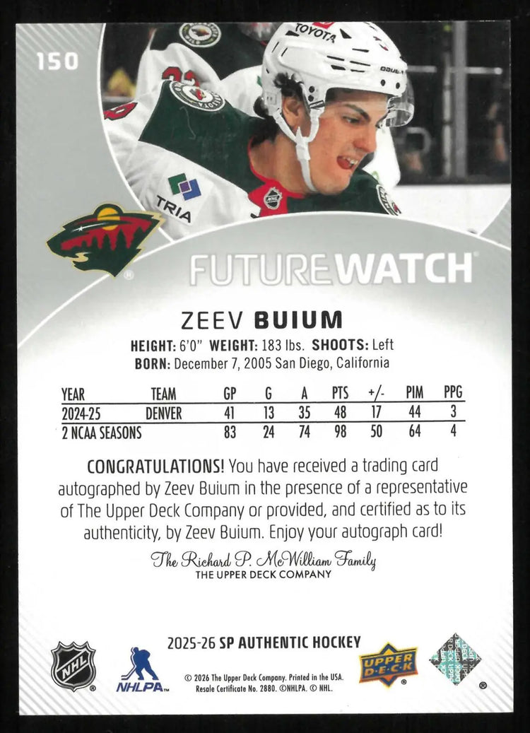 2025-26 UD SP Authentic Future Watch Rookie Autograph Zeev Buium RC Auto #/999 