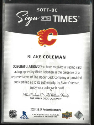 2025-26 UD SP Authentic Sign Of The Times Autograph Black Coleman  Gold /15 