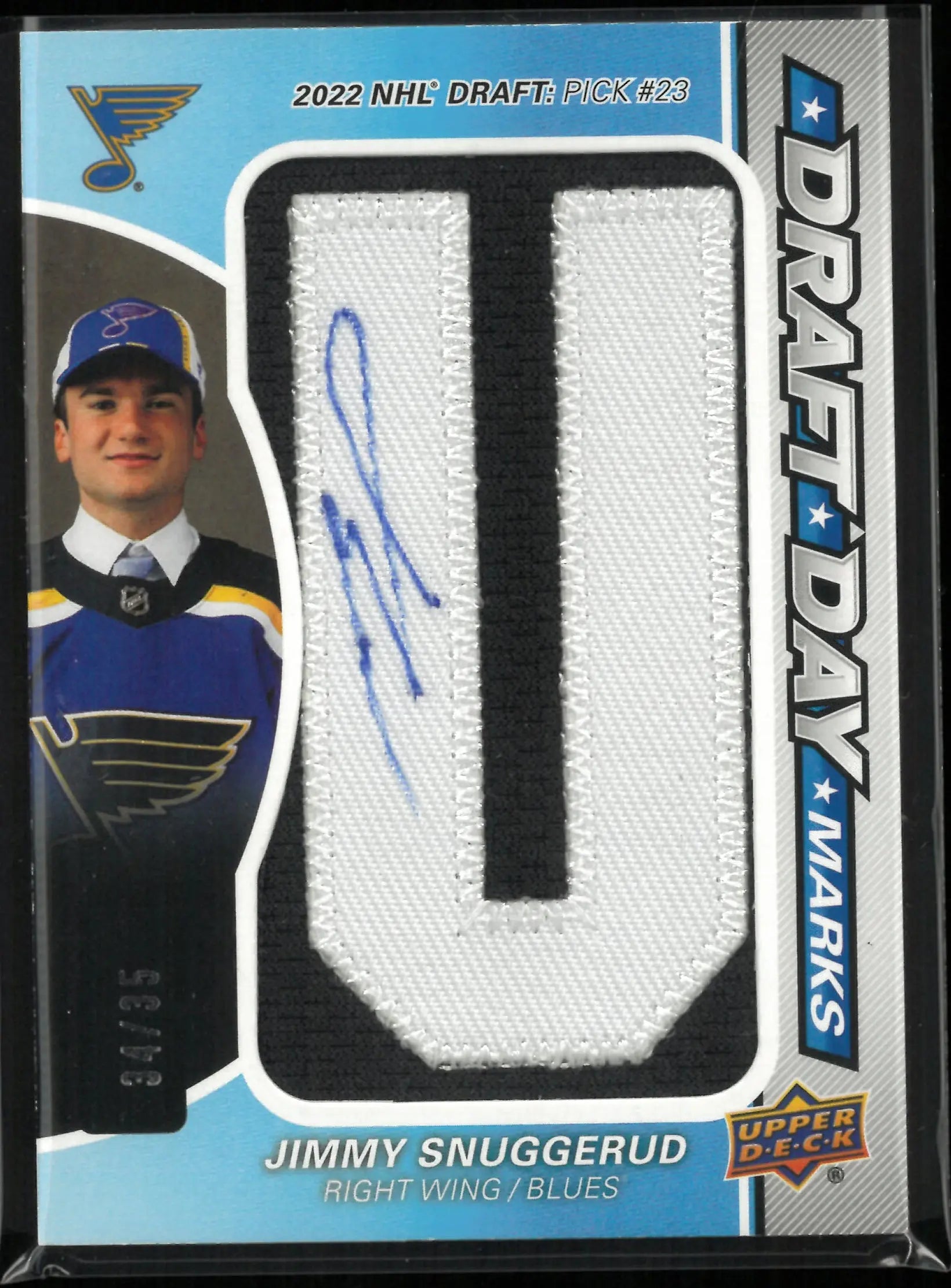 2025-26 UD SP Game Used Draft Day Marks Autograph Rookie Jimmy Snuggerud /35 RC 