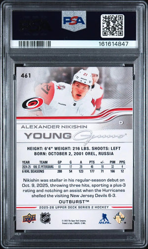 2025-26 UD Series 2 Rookie Young Guns Alexander Nikishin Outburst RC PSA 9 