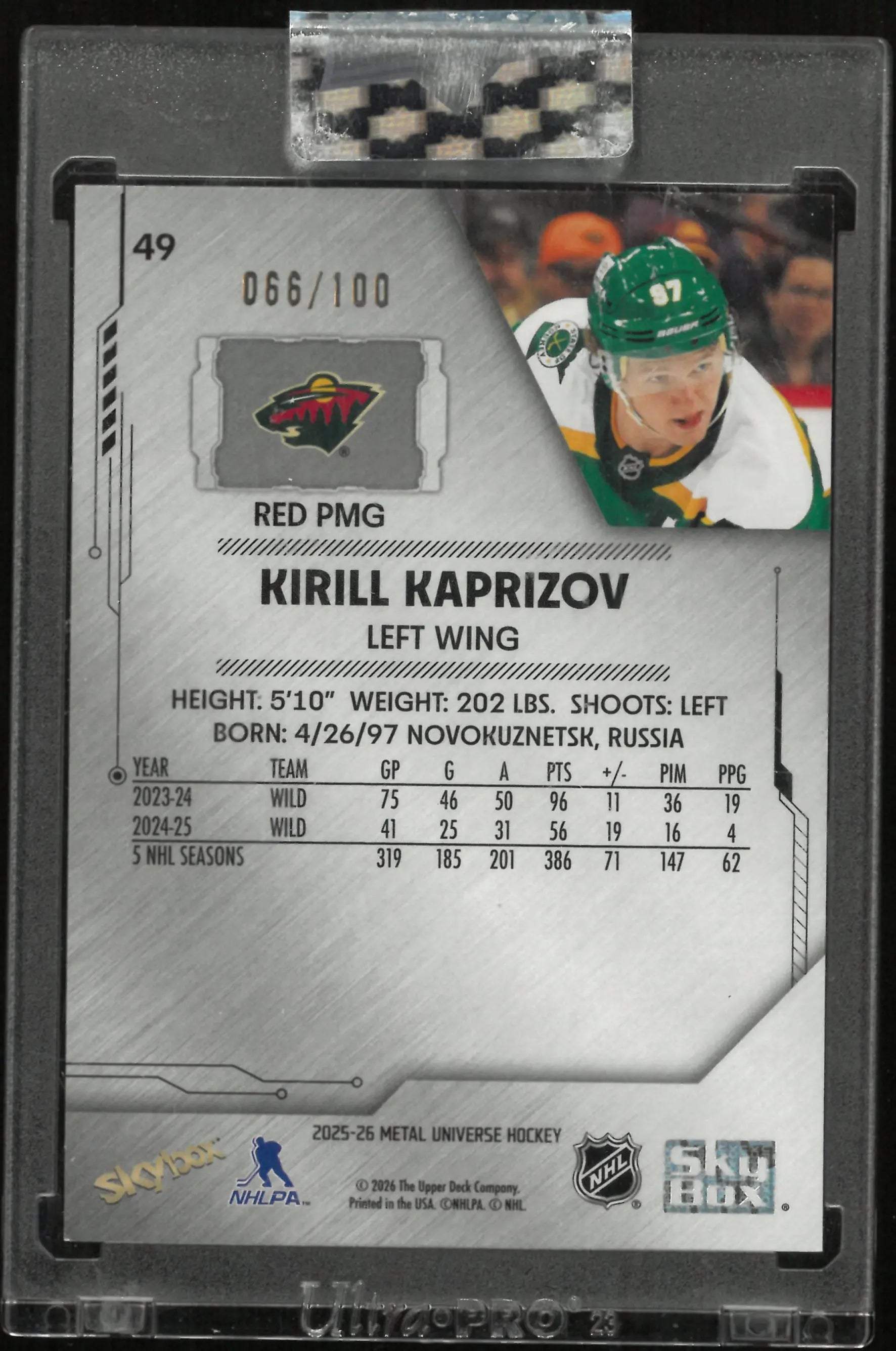 2025-26 UD Skybox Metal Universe Kirill Kaprizov Red PMG /100 