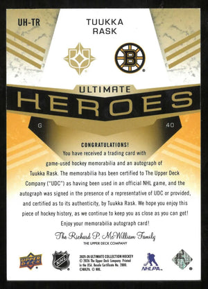 2025-26 UD UC Ultimate Heroes Autograph Patch Logo Tuukka Rask Auto /35 