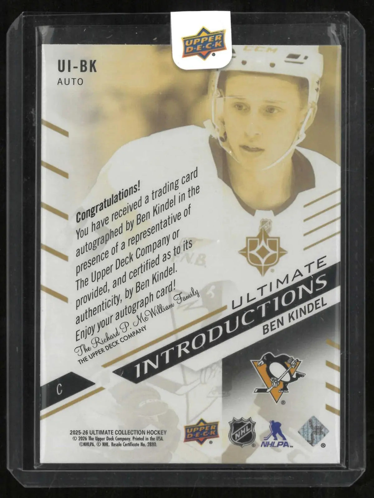 2025-26 UD UC Ultimate Introductions Rookie Autograph Ville Koivunen Auto RC 