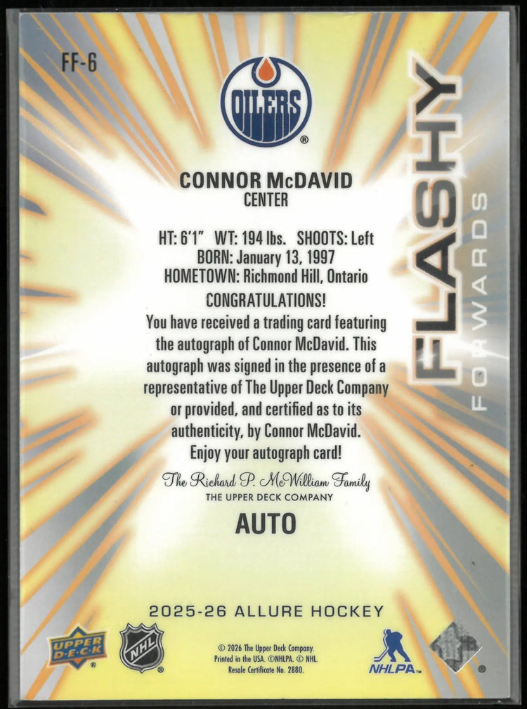 2025-26 Upper Deck Allure Hockey Connor McDavid Flash Forward Auto Autograph 