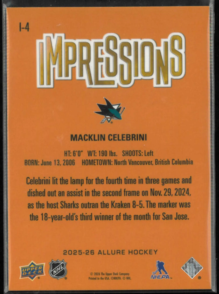 2025-26 Upper Deck Allure Impressions Macklin Celebrini 